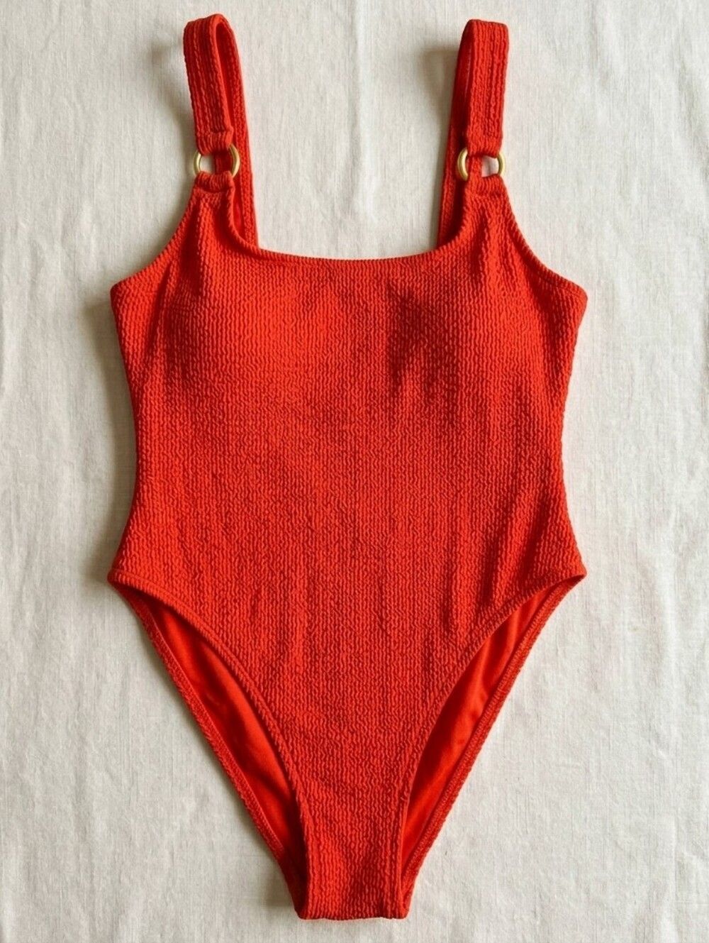 Rebecca Minkoff Pumpkin Orange Textured O-Ring One Piece Swimsuit Nwt XS